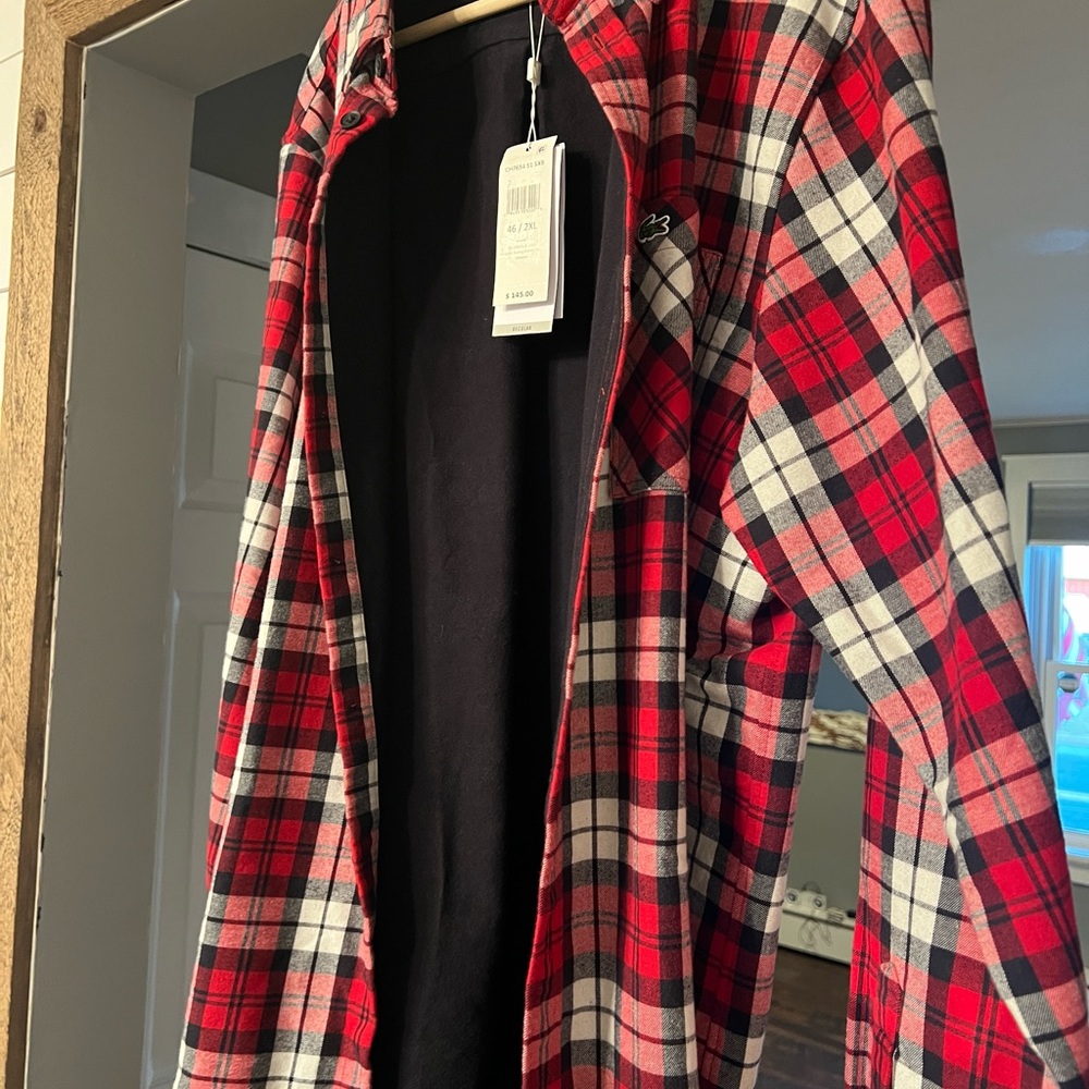 Lacoste Regular Fit Checkered Thick Flannel Overshirt MENS New with tags.